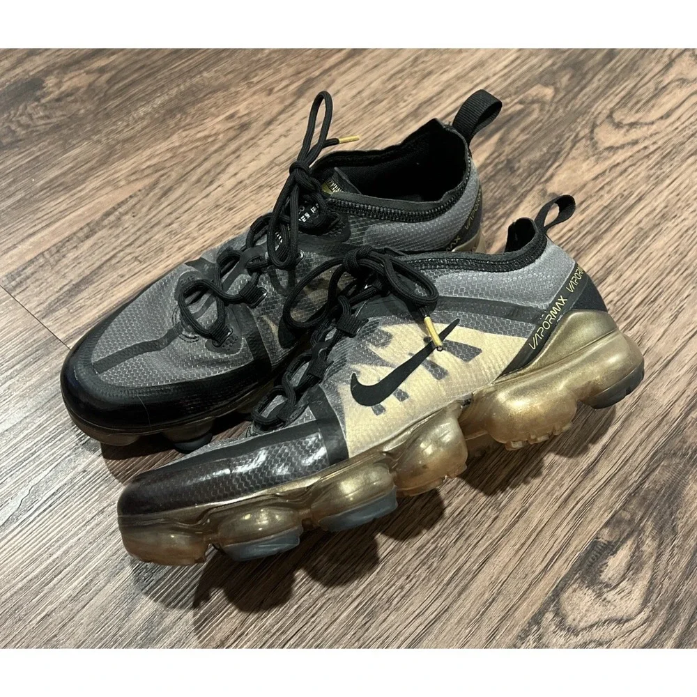Nike Air VaporMax Black Gold Shoes Size 7Y AJ2616-006 Running Walking Shoes 2018